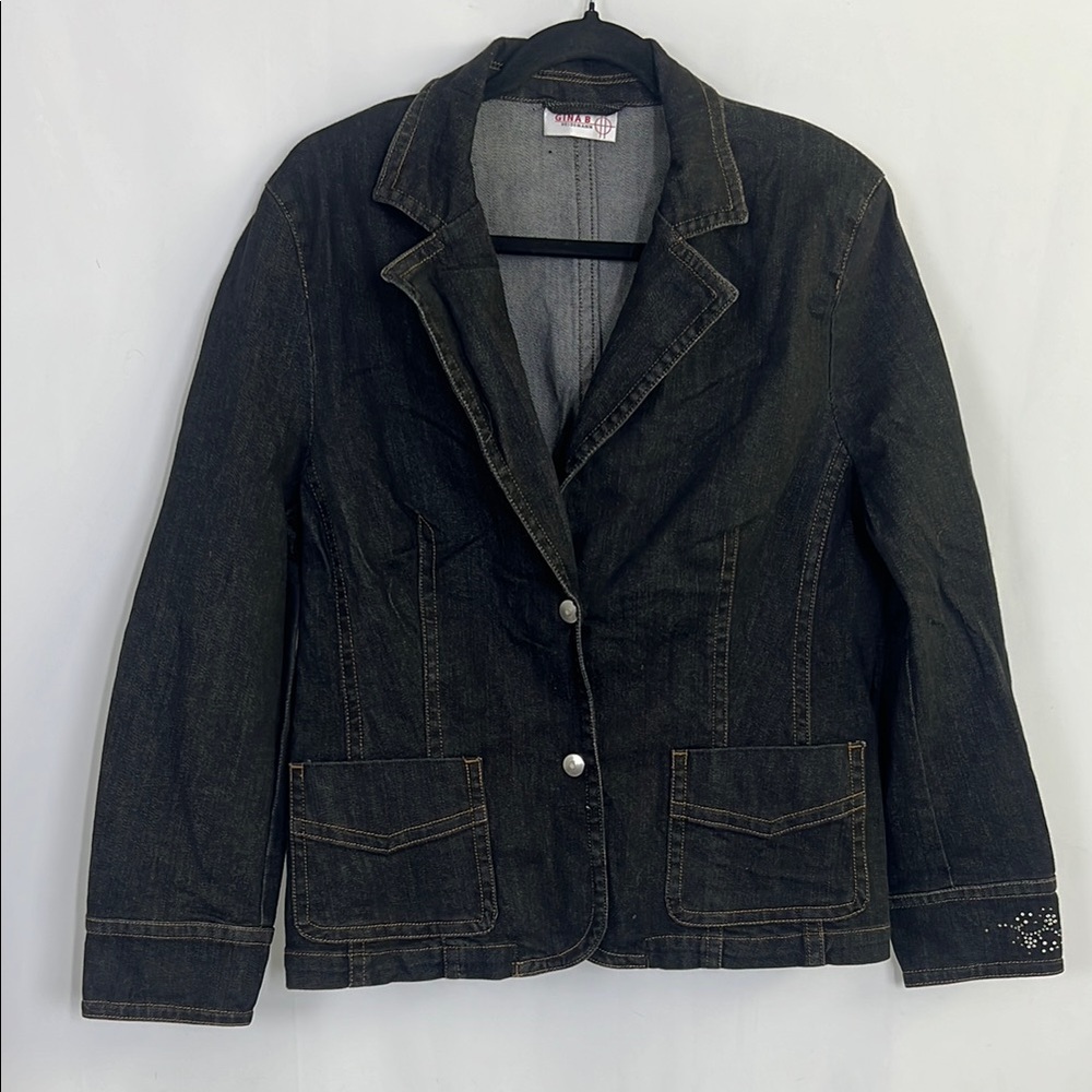 Black Denim Women's Jacket  dark gasoline wash dark jean blazer sparkle y2K